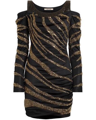 Roberto Cavalli Embellished Cold Shoulder Mini Dress - Black
