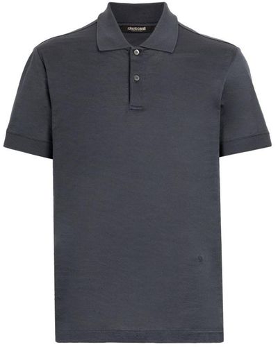 Roberto Cavalli Tiger-jacquard Cotton Polo Shirt - Grey