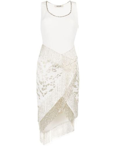 Roberto Cavalli Fringed Bead-embellished Dress - White
