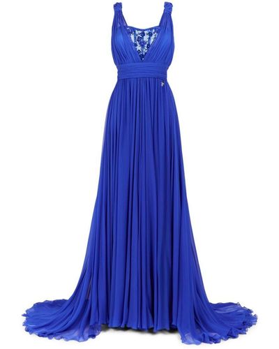 Roberto Cavalli Bead-embellished Silk Maxi Dress - Blue