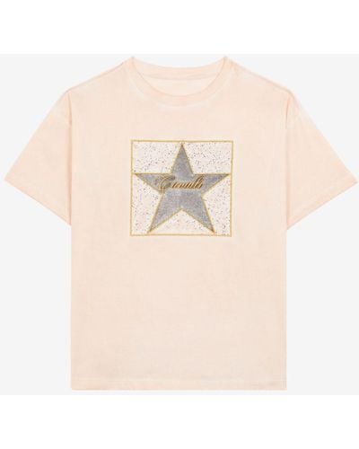 Roberto Cavalli Walk Of Fame-print Appliqué T-shirt - Pink