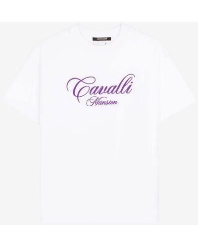 Roberto Cavalli Baumwoll-t-shirt mit logo-bestickung - Weiß