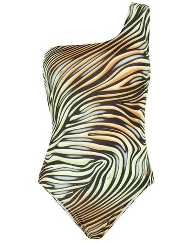 Roberto Cavalli Zebra-print One-shoulder Swimsuit - Green