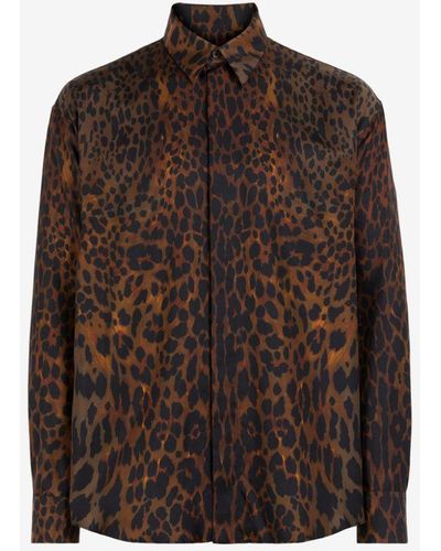 Roberto Cavalli Pure Sicily And Felix-print Silk Shirt - Brown