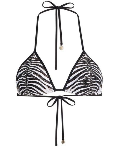 Roberto Cavalli Zebra Print Bikini Top - Black