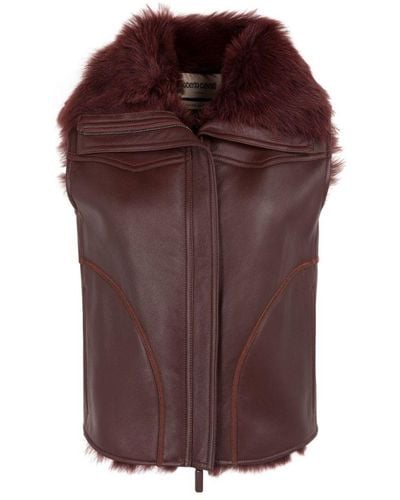 Roberto Cavalli Faux Fur-trimmed Leather Gilet - Brown