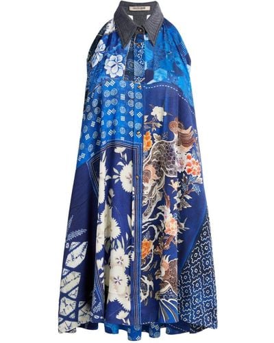 Roberto Cavalli Oriental Patchwork-print Sleeveless Dress - Blue