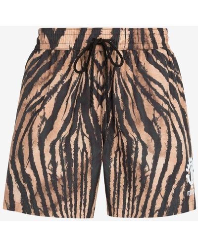 Roberto Cavalli Badeshorts mit freedom-print logo - Weiß