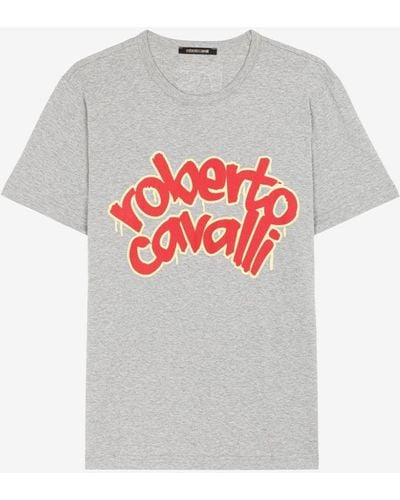 Roberto Cavalli T-shirt mit logo-print - Grau