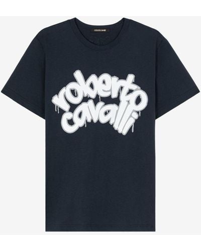 Roberto Cavalli Baumwoll-t-shirt mit logoprint - Blau