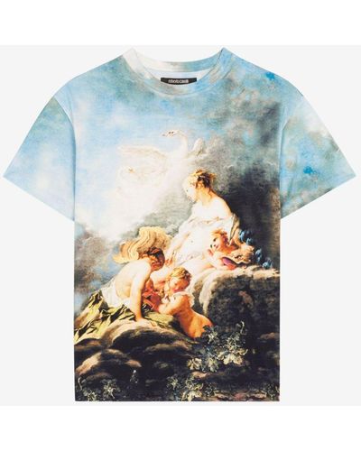 Roberto Cavalli T-shirt mit malerei-druck aus baumwolle - Blau
