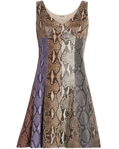 Roberto Cavalli Multicolor Python And Leather Dress - Brown