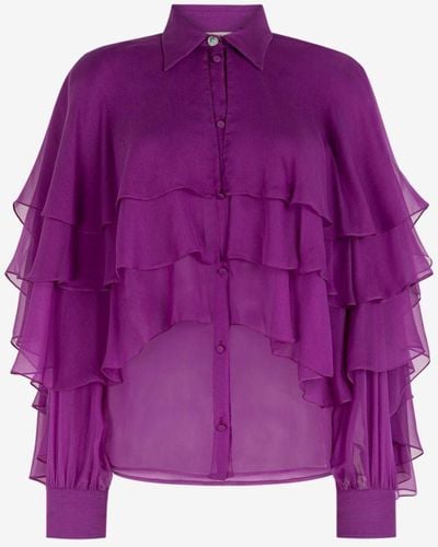 Roberto Cavalli Ruffled Silk Blouse - Purple