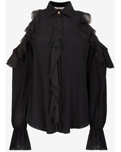 Roberto Cavalli Seidenhemd mit cut-out-ausschnitt - Schwarz