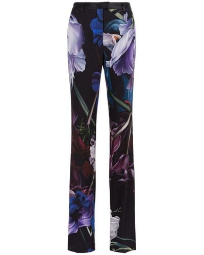 Roberto Cavalli Floral-print Straight-leg Pants - Blue