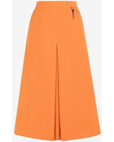 Roberto Cavalli Tiger Tooth Wool A-line Skirt - Orange
