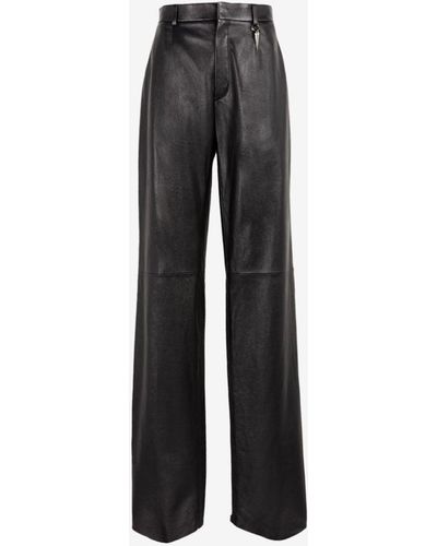 Roberto Cavalli Tiger Tooth Wide-leg Leather Pants - Black