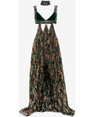 Roberto Cavalli Patterned Pleated Maxi Dress - Natural