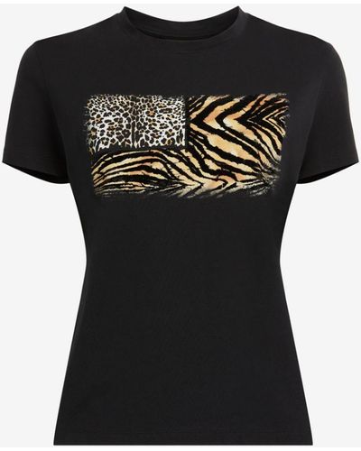 Roberto Cavalli T-shirt mit animalier patchwork print - Schwarz