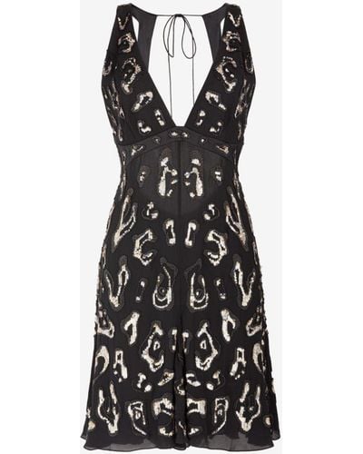Roberto Cavalli Sequin-embellished Leopard Silk Mini Dress - Black