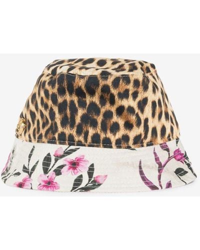 Roberto Cavalli Leopard And Flower-print Bucket Hat - Black