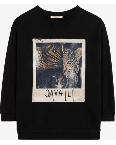 Roberto Cavalli Sweatshirt aus baumwolle mit animalischem fotodruck - Schwarz