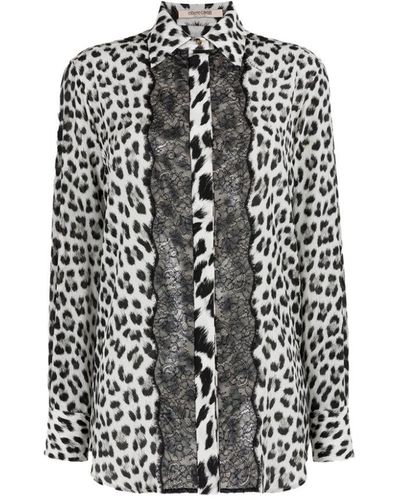 Roberto Cavalli Lace-trimmed Leopard-print Silk Shirt - Black