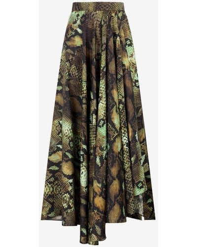 Roberto Cavalli Python-print Silk Skirt - Natural