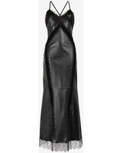 Roberto Cavalli Leather And Lace Maxi Dress - Black