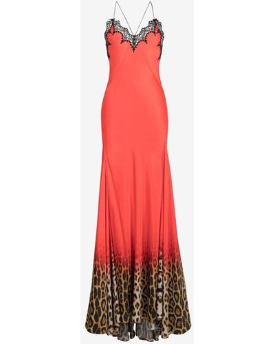 Roberto Cavalli Lace-panel Full-length Dress - Red