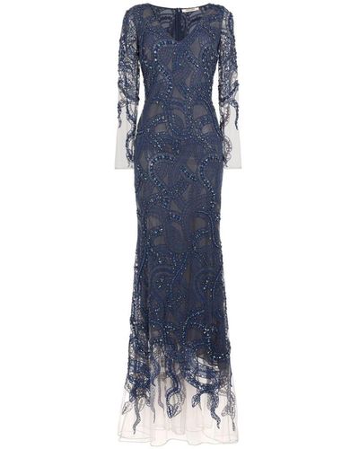 Roberto Cavalli Sequin-embellished Snake Maxi Dress - Blue