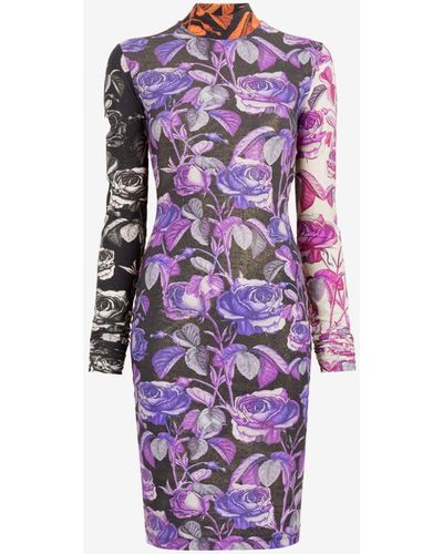 Roberto Cavalli Rose-print Dress - Purple