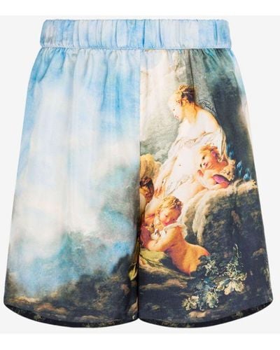 Roberto Cavalli Painting-print Silk Shorts - Blue
