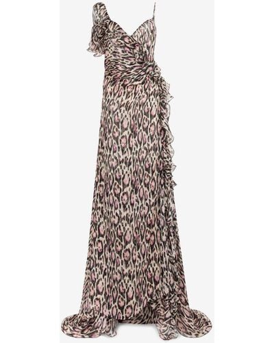 Roberto Cavalli Leopard-print Sweetheart-neck Gown - White