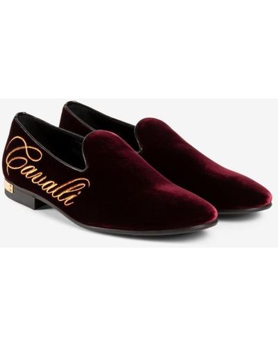 Roberto Cavalli Logo-embroide Velvet Loafers - Red