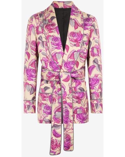 Roberto Cavalli Rose-print Silk Smoking Jacket - Pink