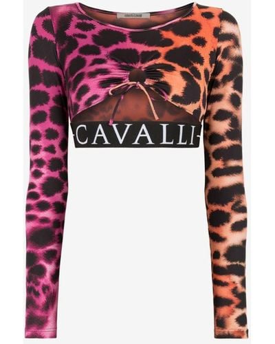 Roberto Cavalli Animal-print Cut-out Cropped Top - Red