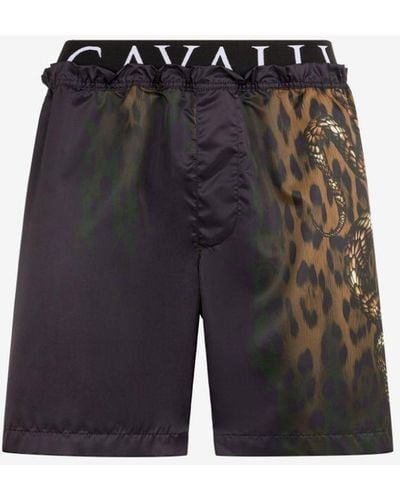 Roberto Cavalli Badeshorts mit jaguar- und schlangen-print-logo - Schwarz