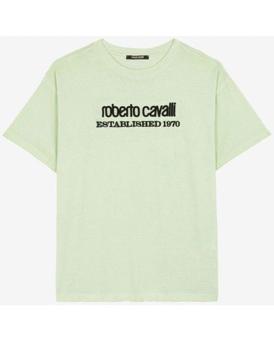 Roberto Cavalli T-shirt aus baumwolle mit logodruck - Grün