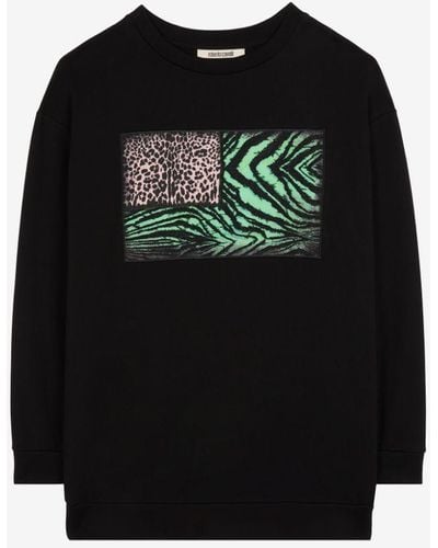 Roberto Cavalli Animalier Patchwork-print Appliqué Sweatshirt - Black