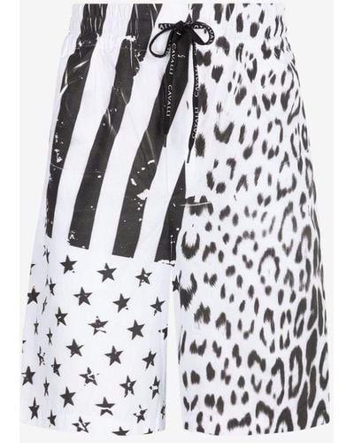 Roberto Cavalli Leopard Flag-print Track Shorts - White