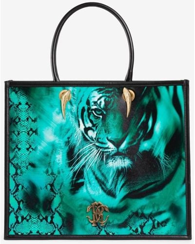 Roberto Cavalli Tiger And Python-print Tote Bag - Green