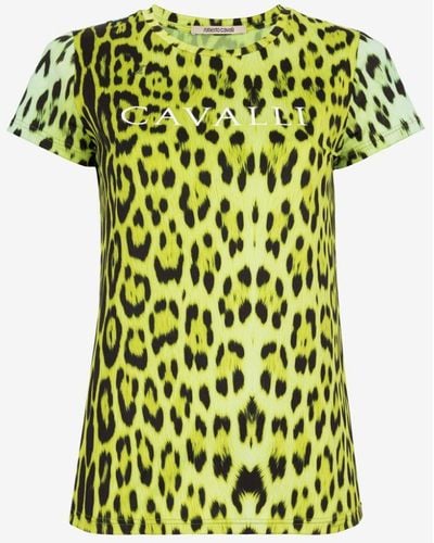 Roberto Cavalli T-shirt mit jaguar-print und logo - Grün