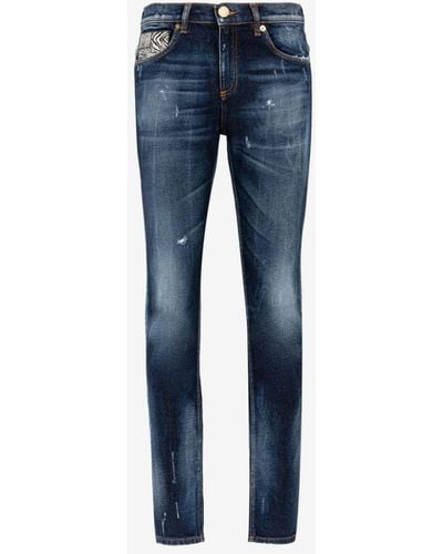 Roberto Cavalli Slim-fit-jeans mit animalischer patchwork-applikation - Blau