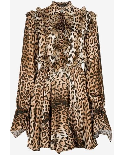 Roberto Cavalli Ruffled-detail Leopard-print Dress - Natural