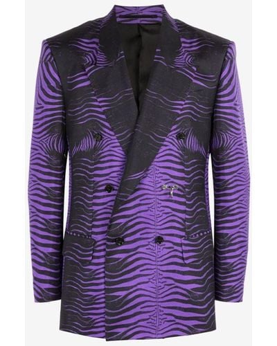 Roberto Cavalli Zebra-print Double-breasted Blazer - Purple