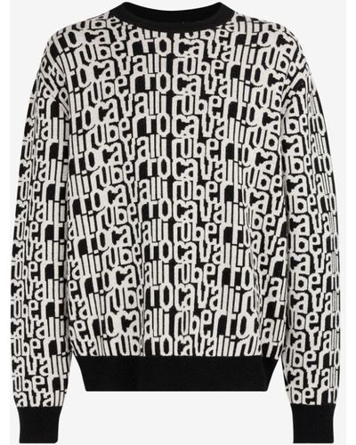 Roberto Cavalli Intarsien-pullover mit logo - Schwarz
