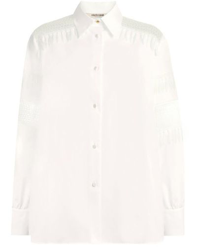 Roberto Cavalli Baumwollhemd mit gehäkeltem einsatz - Weiß