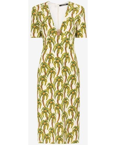 Roberto Cavalli Palm Tree-print Midi Dress - Metallic