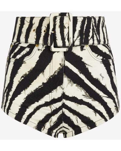 Roberto Cavalli Freedom-print Belted Denim Shorts - Black